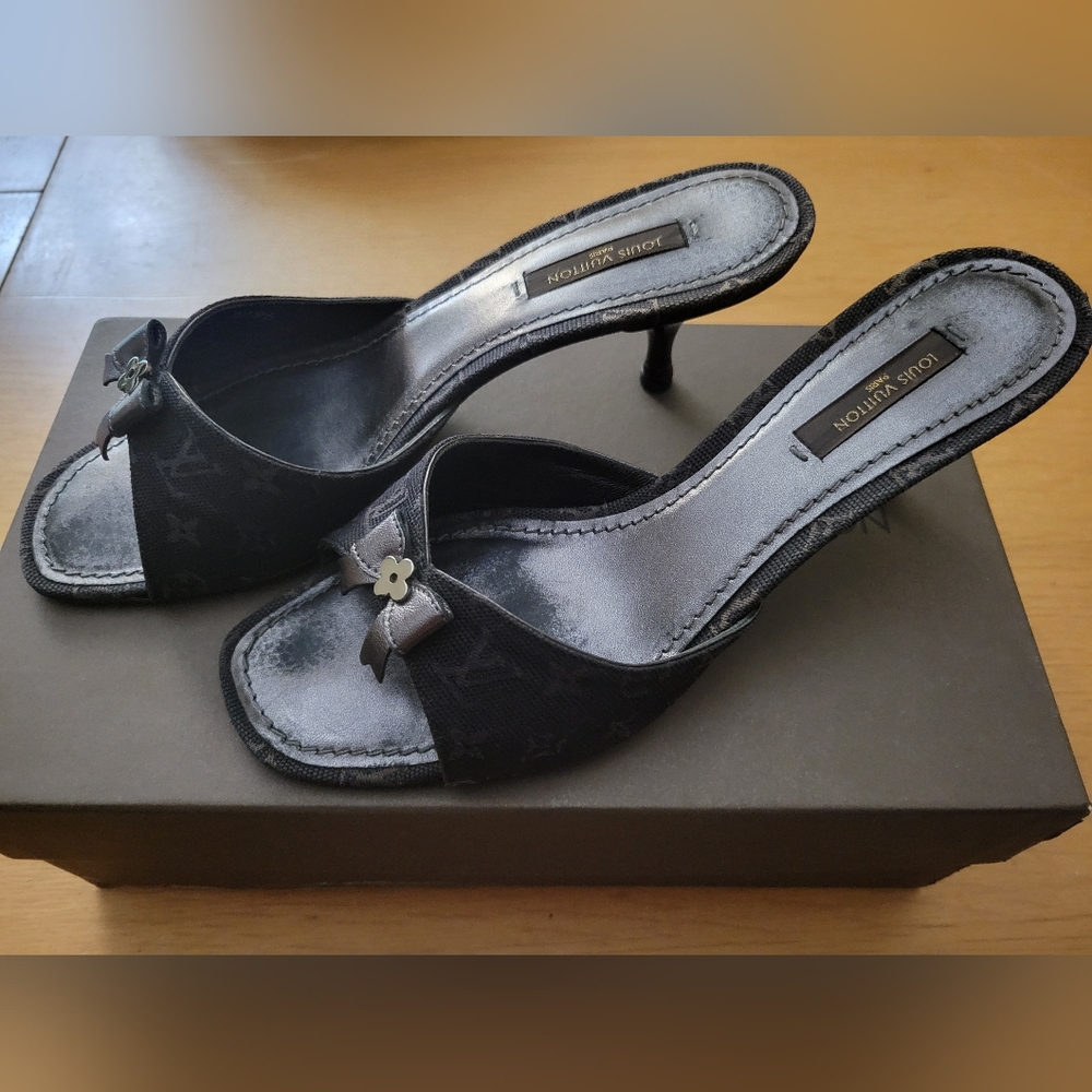 Louis Vuitton Angelique Open Toe Mules Charcoal Black Noir, 37 w Box - Picture 8 of 14